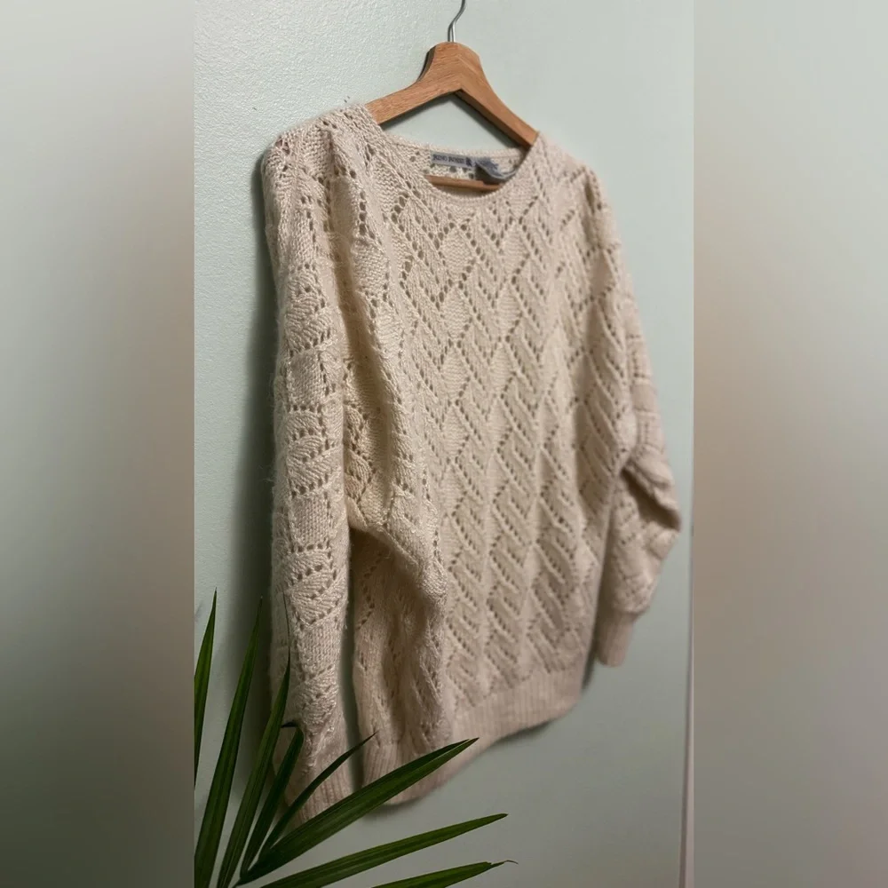 Rina Rossi Soft Cream Diamond-Open Knit Crewneck Sweater - Picture 6 of 8
